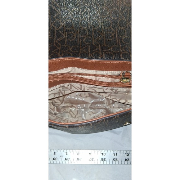 CK Calvin Klein Susan Saffiano Leather Signature Crossbody Bag Brown Monogram - Picture 6 of 10